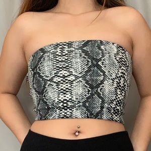 snake print tube top with tie back